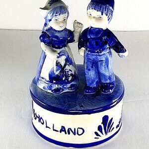 Delft Blue Dutch Boy Girl Figurine E.H. Hand Painted Porcelain Holland 93.10395